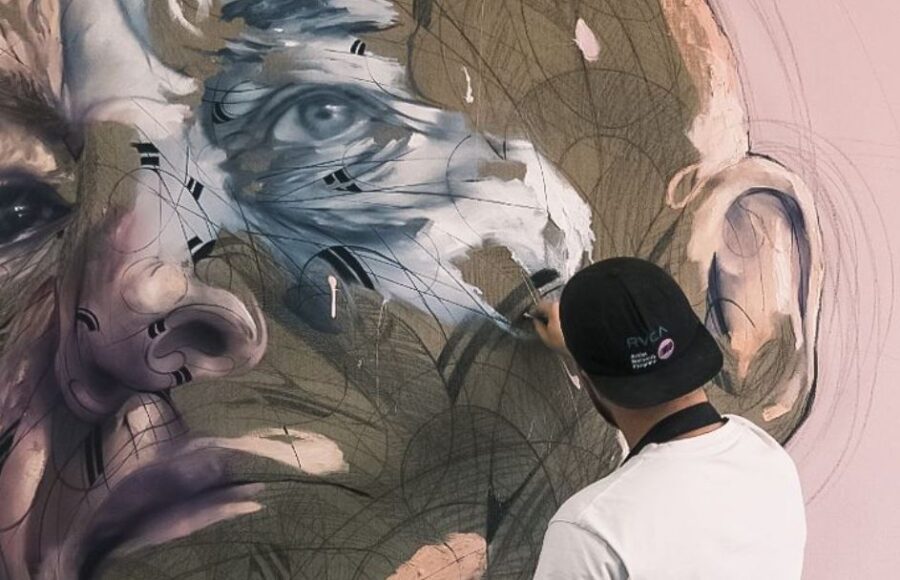 fresque de Baselitz peinte par l'artiste Street Art Hopare