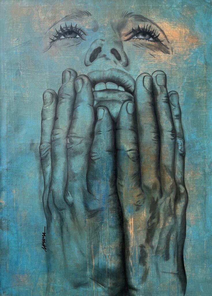 Les mots bleus_Technique mixte (Huile, acrylique, pierre noire)_100 x 73cm_Frédérique SAMAMA