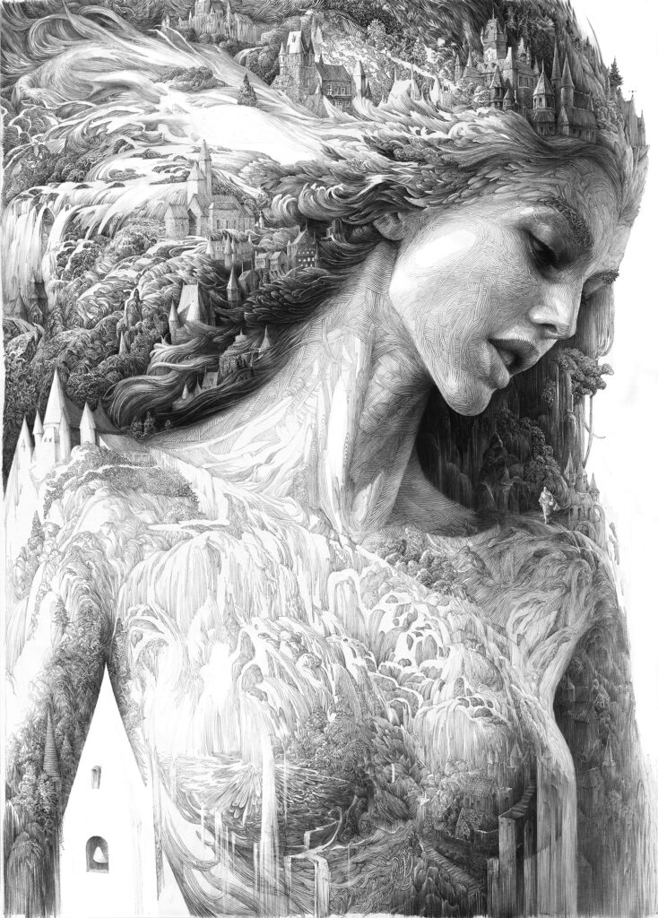 Mountain Brook  and  Traveler 70 cm x50cm Crayon_papier ecologique 2021 
weber Zhang