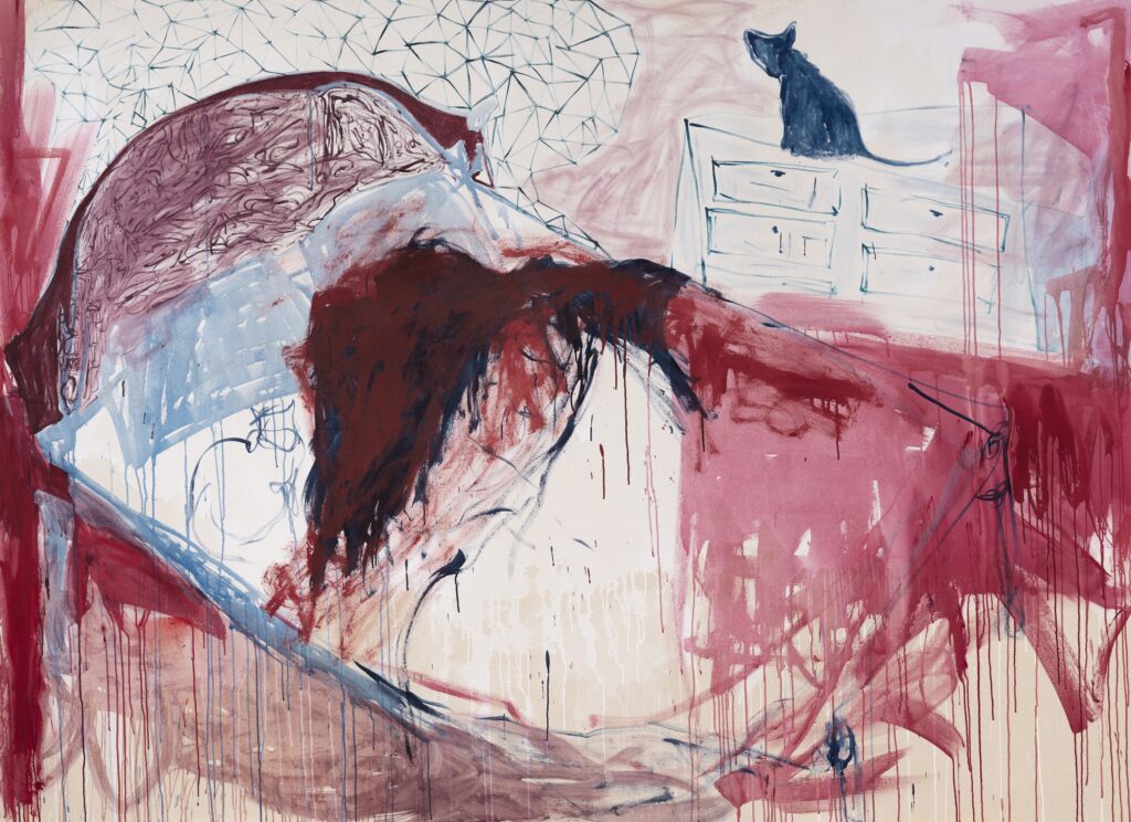 Tracey Emin, The End of Love (2024) — grande peinture rouge, texte et figure, renaissance post-maladie, exposition ‘A Second Life’ Tate Modern 2026"