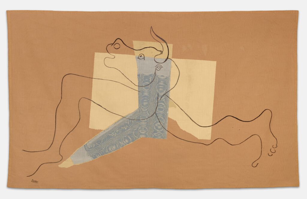 Tapisserie Minotaure (1935) – laine et soie, prêtée par le Musée Picasso Antibes pour l’exposition Théâtre Picasso à Londres.