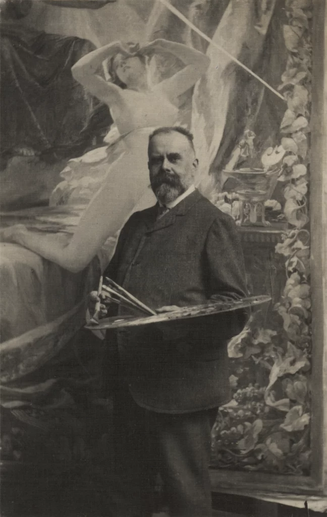  Albert Maignan posant devant le carton de Jupiter et Sémélé, vers 1902, Amiens, Musée de Picardie.  Article Art mag