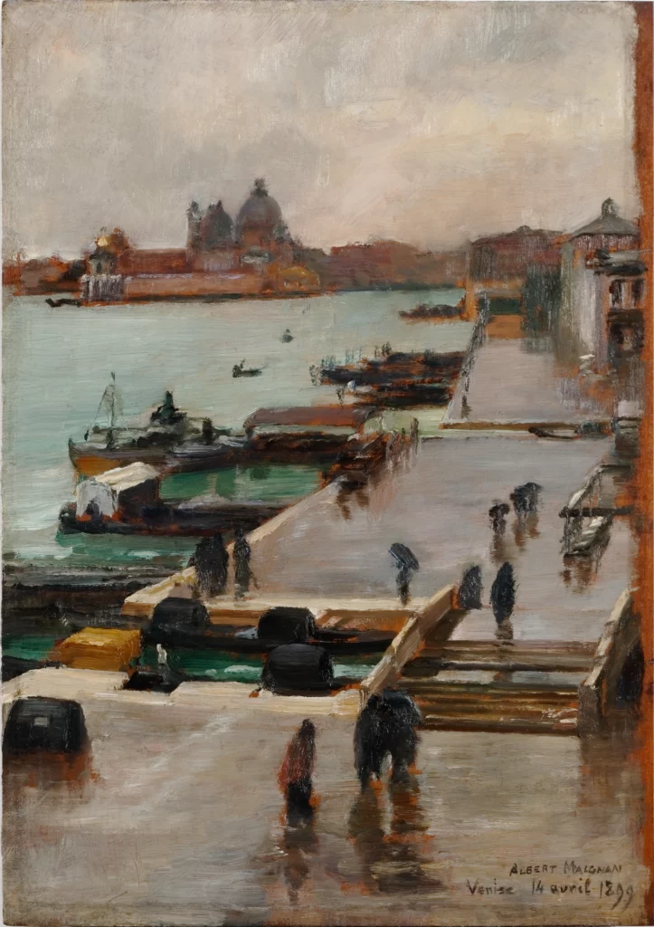 Vue de la pointe de la Douane et de la Salute depuis la place Saint-Marc à Venise, 14 avril 1899, huile sur bois, 28,6 x 20 cm, Amiens, Musée de Picardie, Musée de Picardie. Article Art Mag