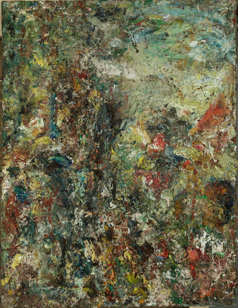 Eugène Leroy landscape (1982): earthy green impasto, unmixed touches, a shifting atmospheric sensation.
Exhibition MUba Tourcoing art mag