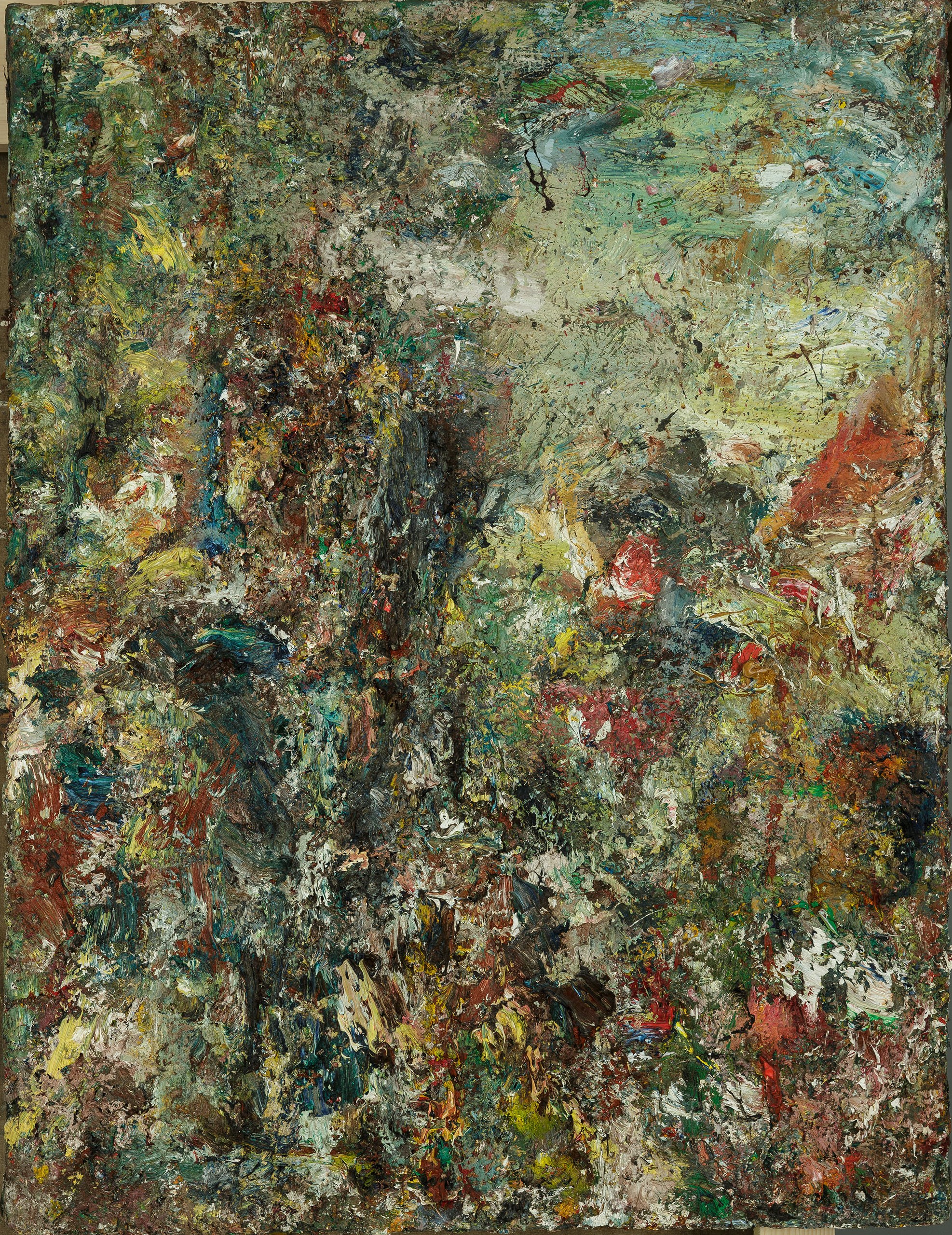 Paysage d’Eugène Leroy (1982) : pâte verte et terreuse, touches non mélangées, sensation d’atmosphère changeante