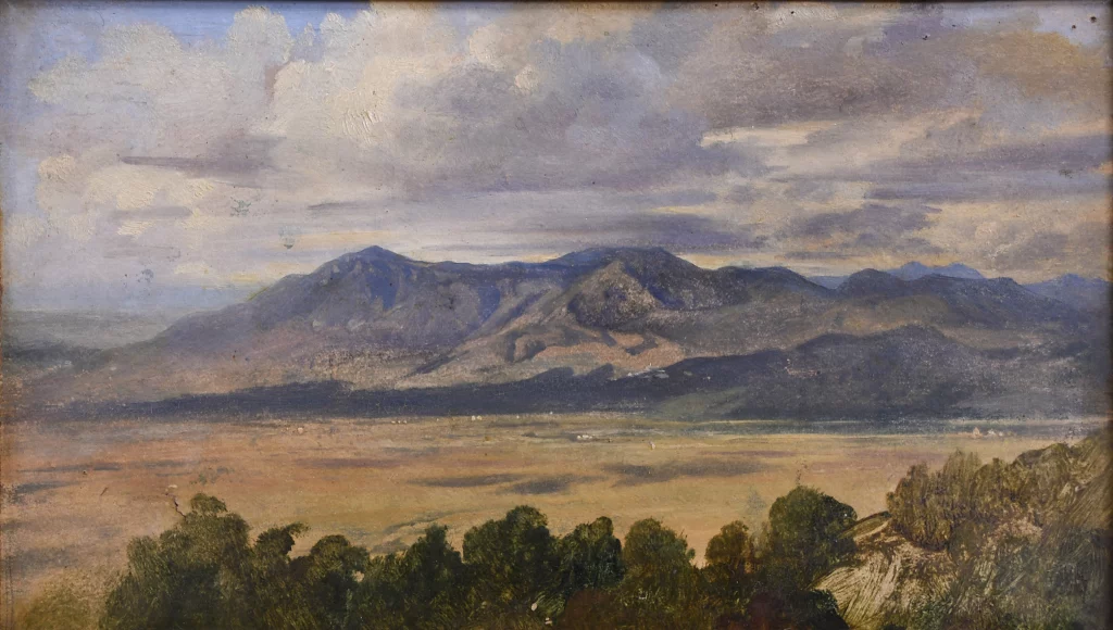 Charles-Philippe Larivière, View of the Roman Countryside, c. 1825–1830, oil on paper laid down on canvas, 19.5 × 32.5 cm, Amiens, Musée de Picardie, inv. M.P. Mn. 4538. © Gauthier Gillmann / Musée de Picardie.