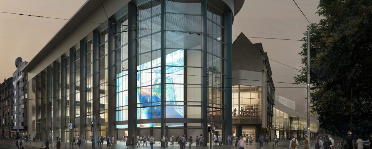 Vue extérieure du futur KANAL–Centre Pompidou à Bruxelles