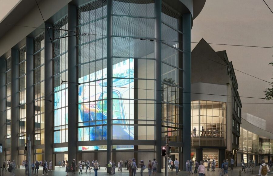 Vue extérieure du futur KANAL–Centre Pompidou à Bruxelles
